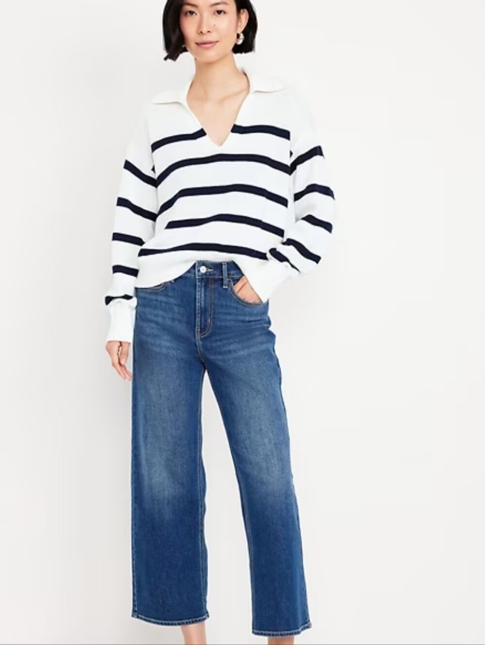 TALL! Old Navy WOW Crop Wide Leg Jeans Medium Blue Wash Size 16 Tall